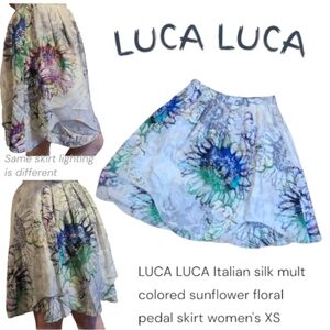 LUCA LUCA Italian silk mult colored sunflower floral pedal skirt women's Xs